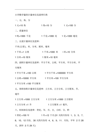 小学数学计量单位进率