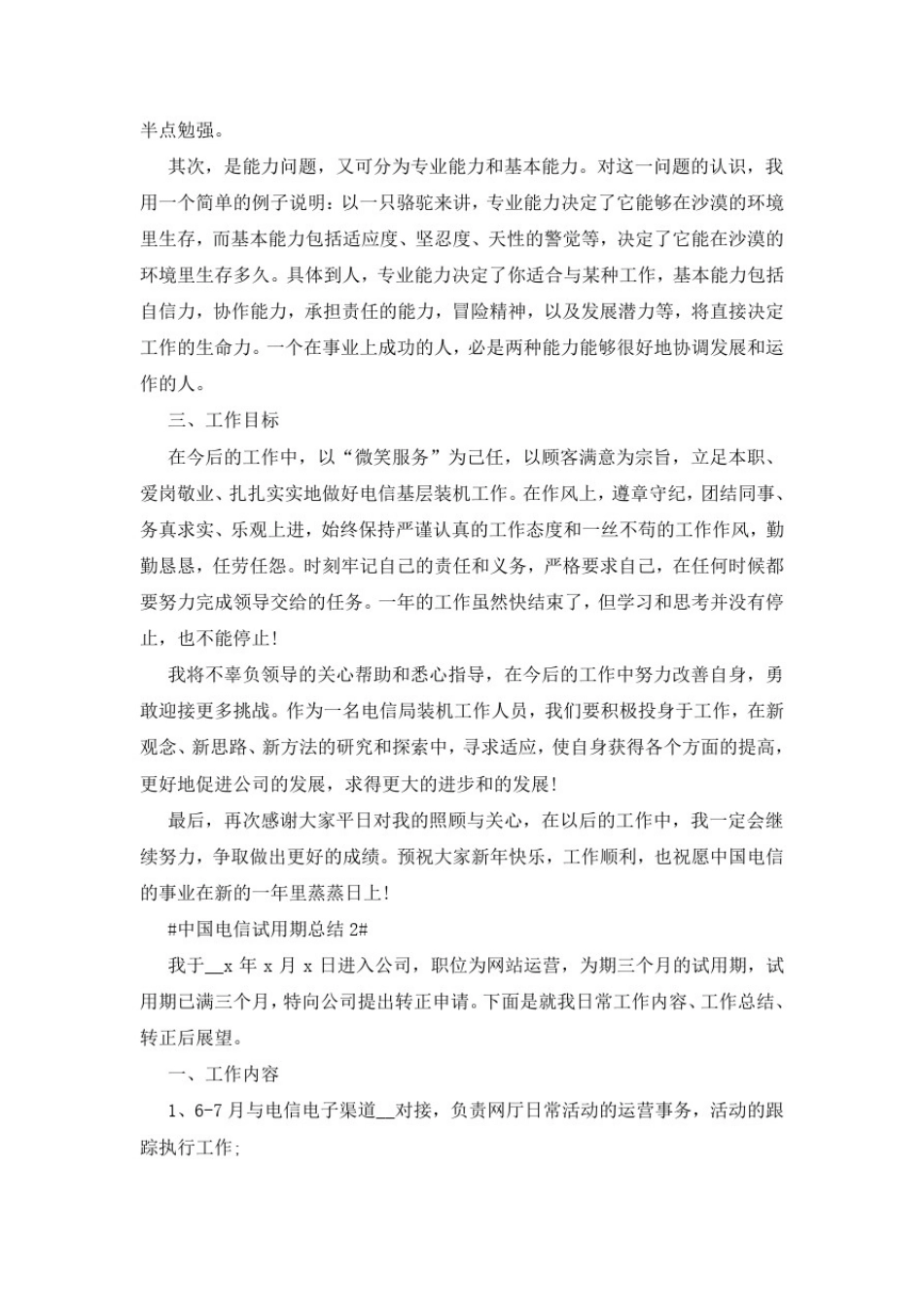 中国电信试用期工作总结范文_第2页