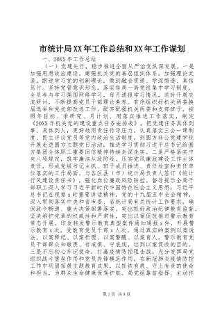 市统计局工作总结和工作谋划