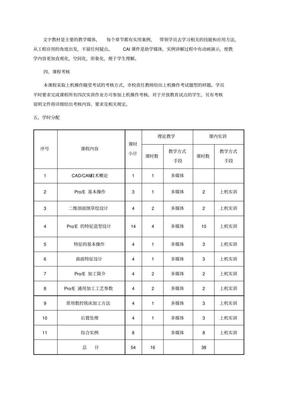 数控技术专业专科《CADCAM软件》教学大纲_第3页
