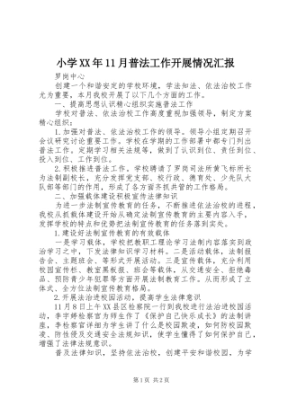 小学月普法工作开展情况汇报