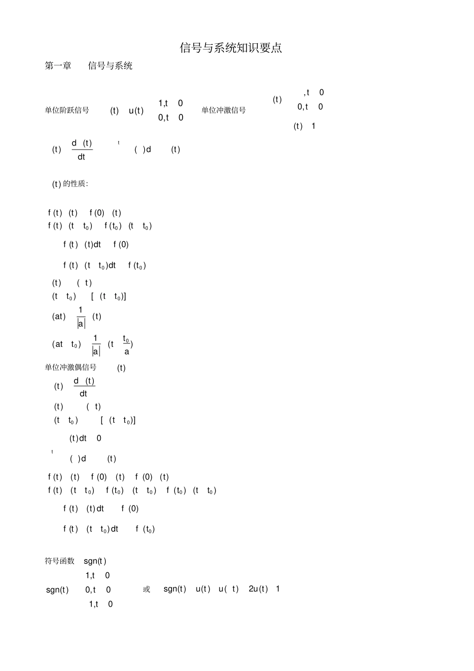 (完整版)信号与系统知识要点_第1页