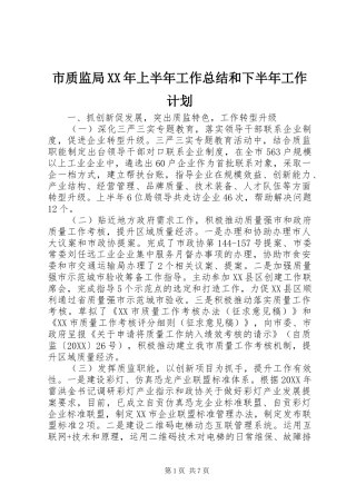 市质监局上半年工作总结和下半年工作计划