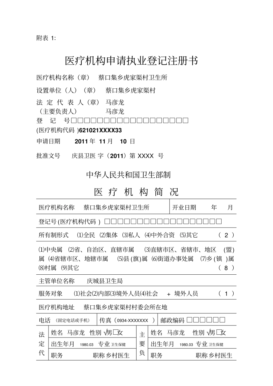 医疗机构申请执业登记注册书样本_第1页