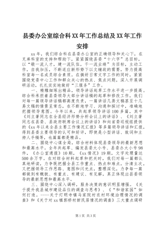 县委办公室综合科工作总结及工作安排