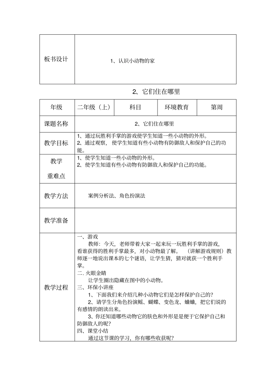 (完整)二年级上册-环境教育教案_第2页