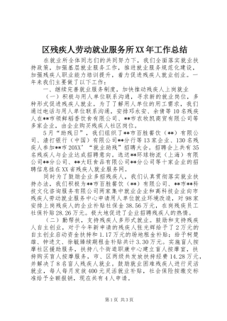 区残疾人劳动就业服务所工作总结