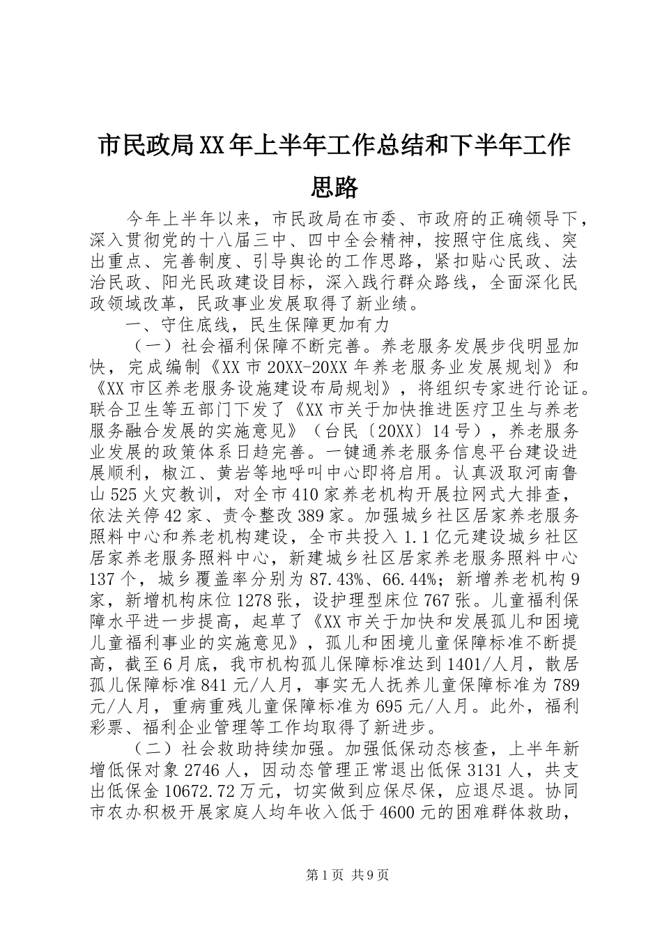 市民政局上半年工作总结和下半年工作思路_第1页