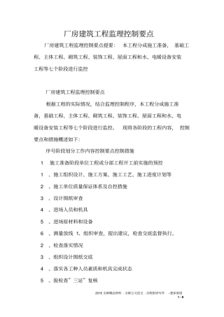 厂房建筑工程监理控制要点