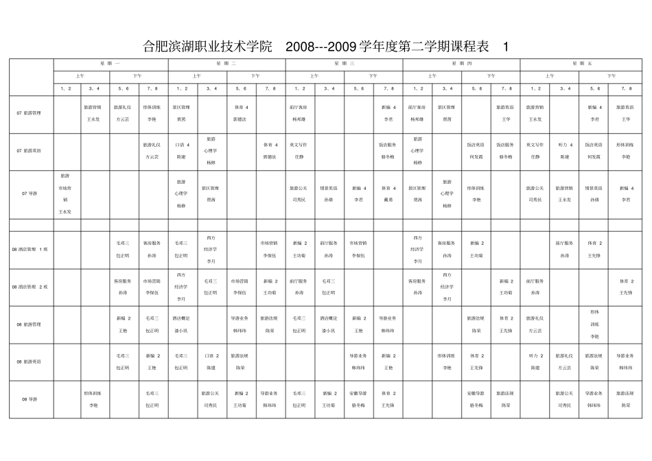 学院0809学年第二学期课程表doc-合肥滨湖职业技术学_第1页