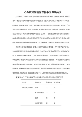 心力衰竭生物标志物中国专家共识
