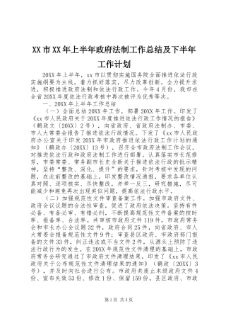 市上半年政府法制工作总结及下半年工作计划