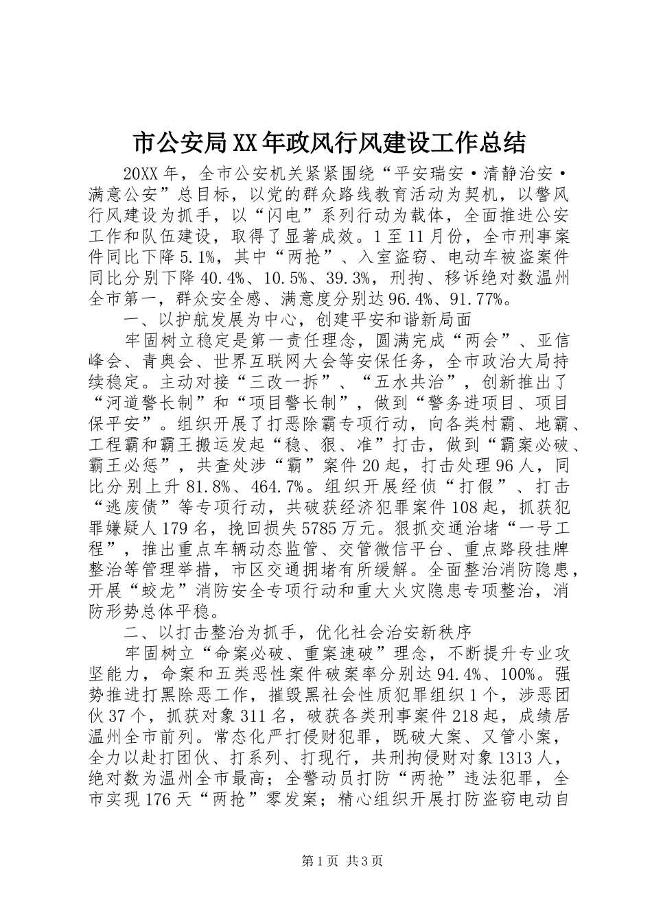 市公安局政风行风建设工作总结_第1页