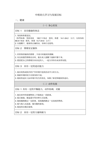 中班幼儿学习与发展目标