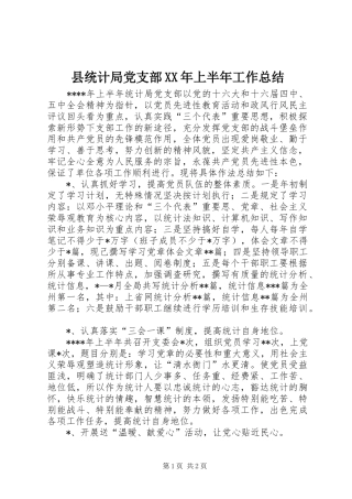 县统计局党支部上半年工作总结