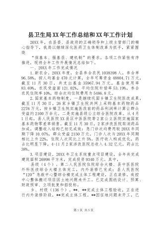 县卫生局工作总结和工作计划