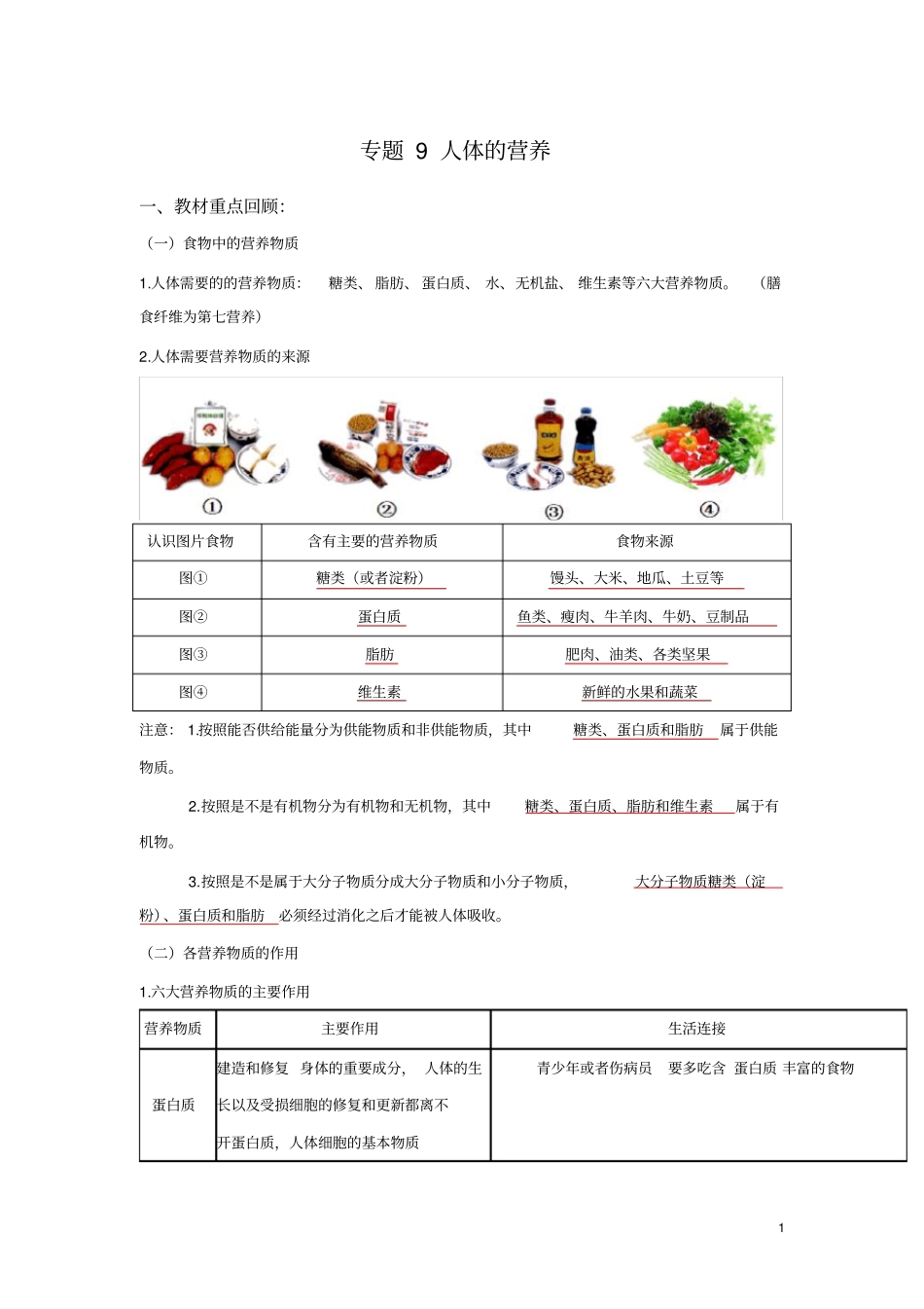 专题09人体的营养(解析版)_第1页