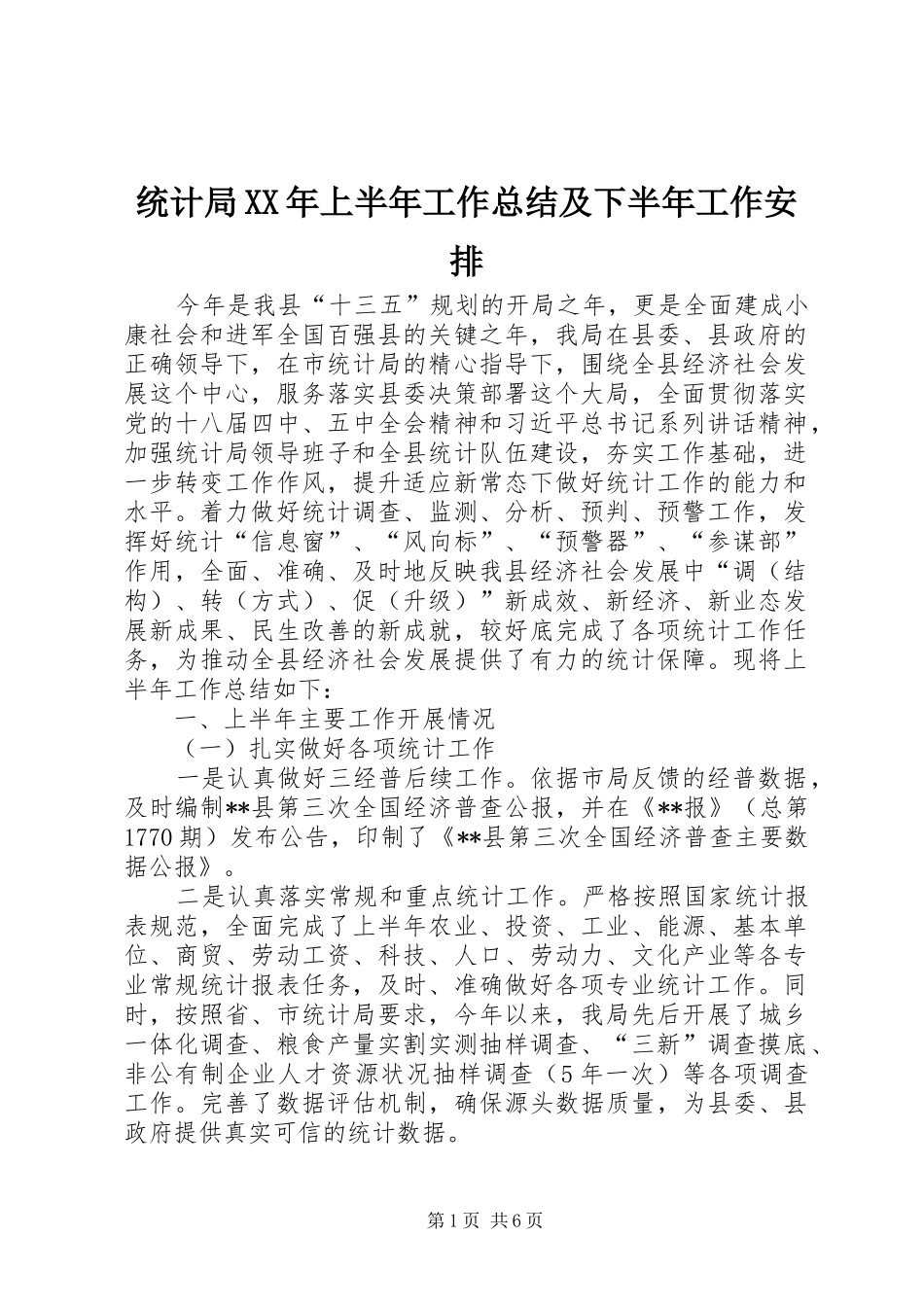 统计局上半年工作总结及下半年工作安排_第1页