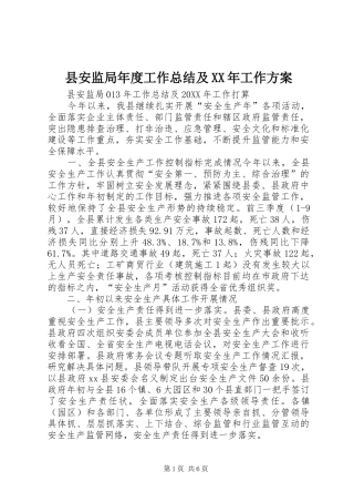 县安监局年度工作总结及工作方案