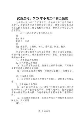 武湖红村小学小考工作安全预案