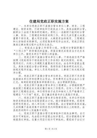 住建局党政正职方案