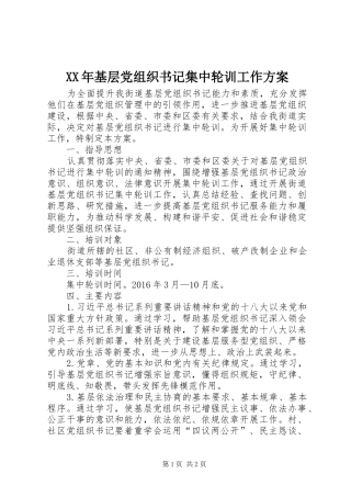 XX年基层党组织书记集中轮训工作实施方案