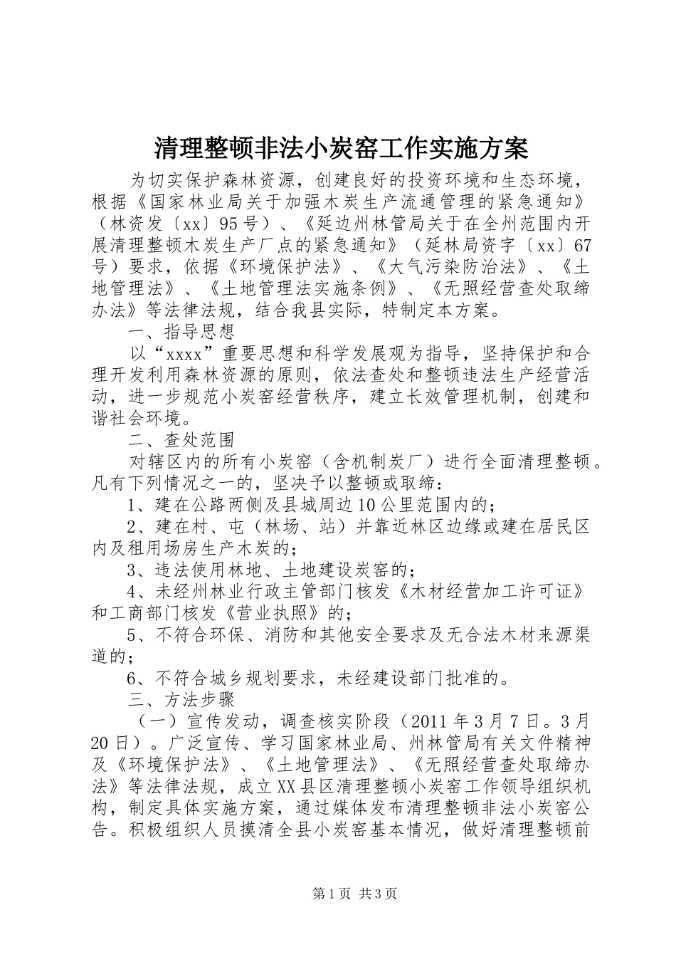 清理整顿非法小炭窑工作方案_第1页