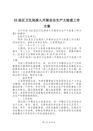 XX县区卫生局深入开展安全生产大检查工作实施方案