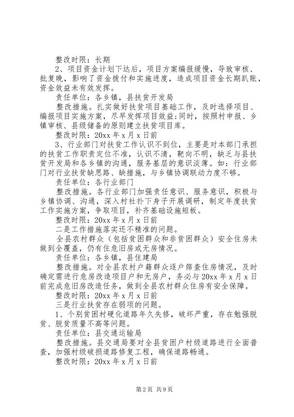 XX年脱贫攻坚存在问题整改方案范文_第2页