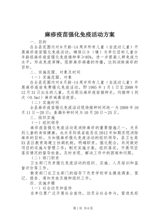 麻疹疫苗强化免疫活动实施方案