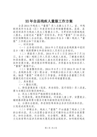 XX年全县残疾人量服工作实施方案