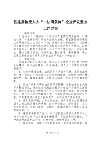 县建委接受人大“一法两条例”检查评议整改工作实施方案