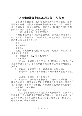 XX年清明节期间森林防火工作实施方案