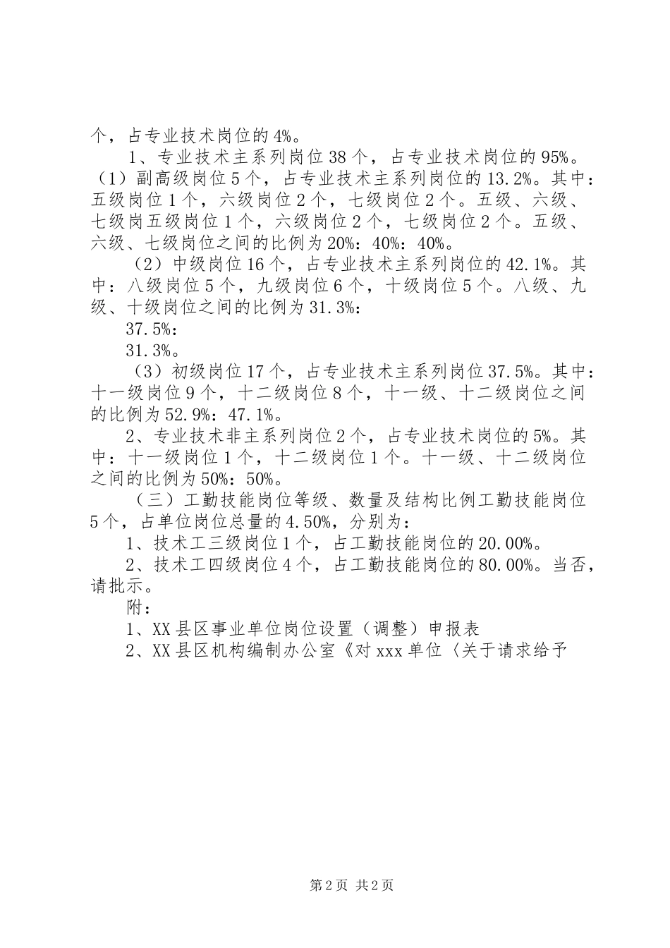 XX单位关于调整岗位设置实施方案的请示_第2页