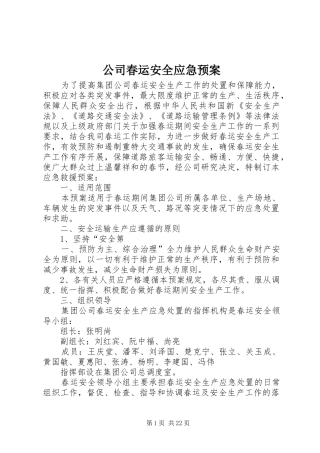 公司春运安全应急处理预案