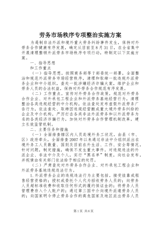 劳务市场秩序专项整治方案