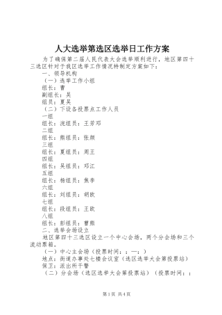 人大选举第选区选举日工作实施方案
