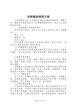 涉密载体清理实施方案