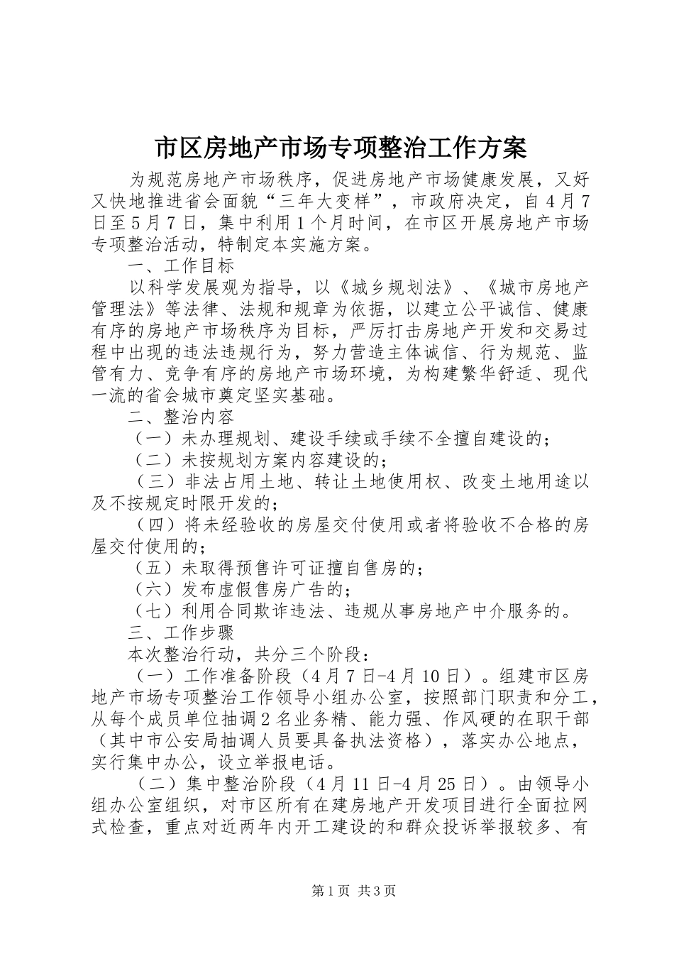 市区房地产市场专项整治工作实施方案_第1页