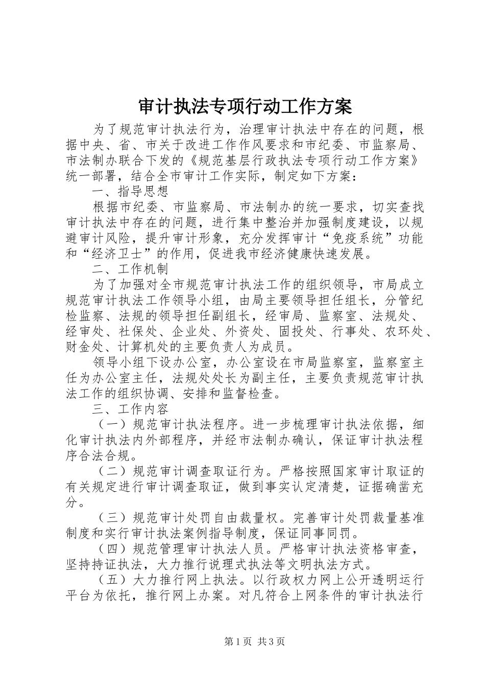 审计执法专项行动工作实施方案_第1页