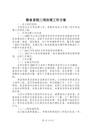 粮食系统三项治理工作实施方案
