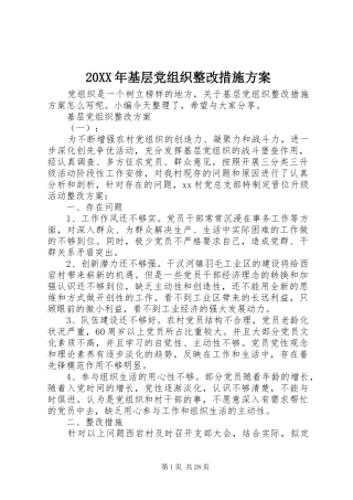 XX年基层党组织整改措施实施方案