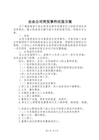 企业公司突发事件应急实施方案
