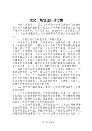 文化市场管理行动实施方案
