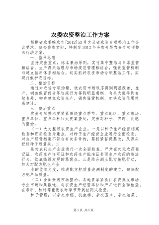 农委农资整治工作实施方案