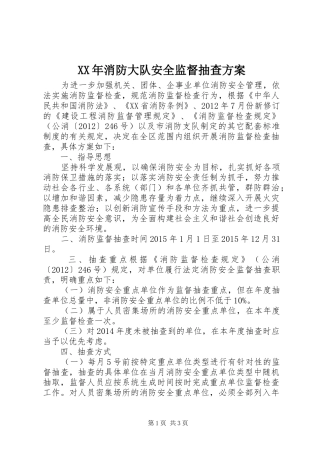 XX年消防大队安全监督抽查实施方案