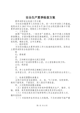 安全生产夏季检查实施方案
