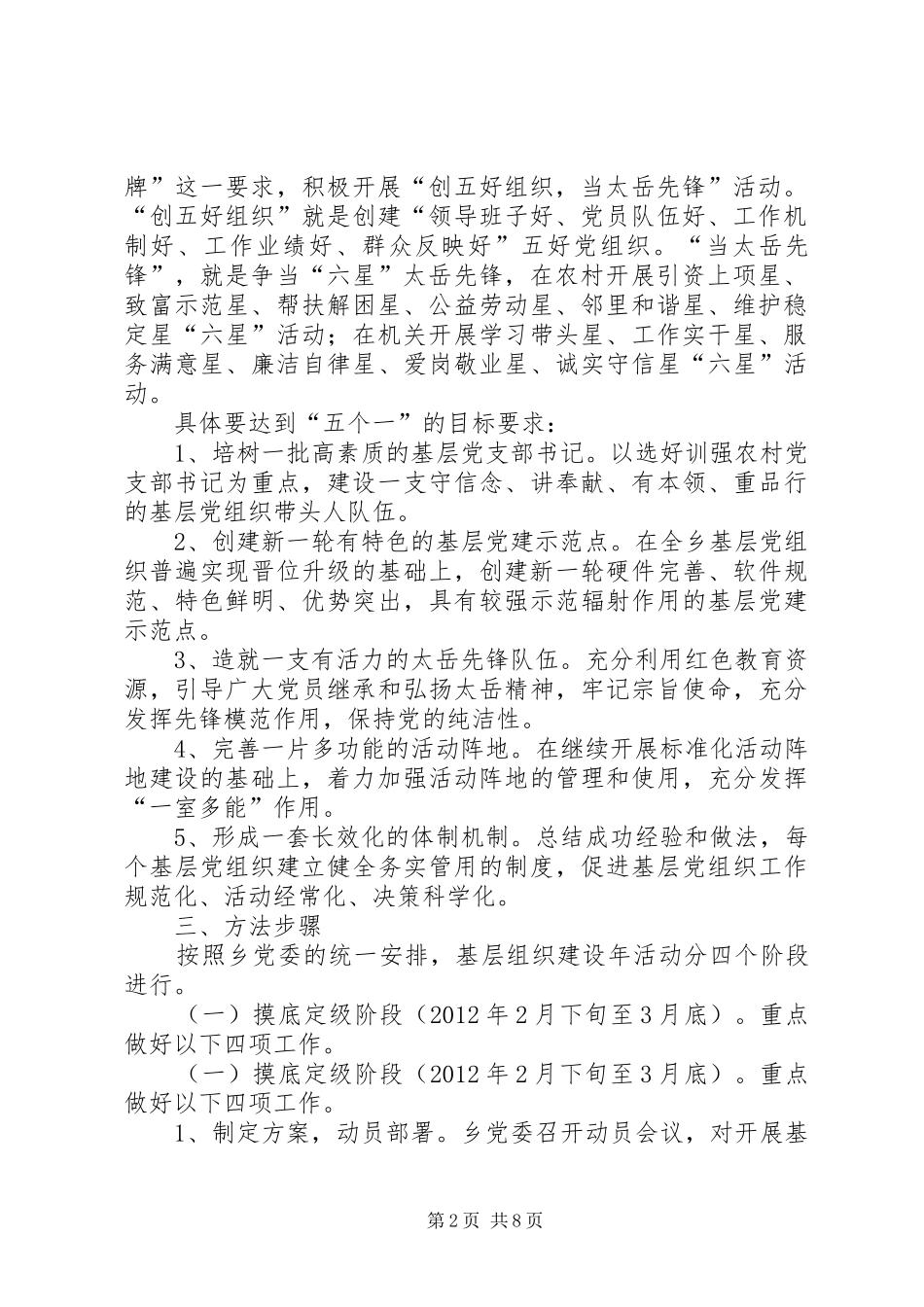关于积极开展基层组织建设年创五好组织,当太岳先锋活动方案_第2页