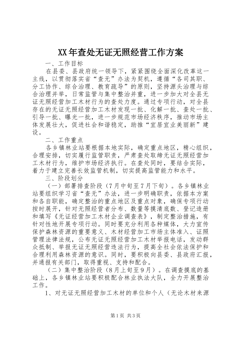 XX年查处无证无照经营工作实施方案_第1页