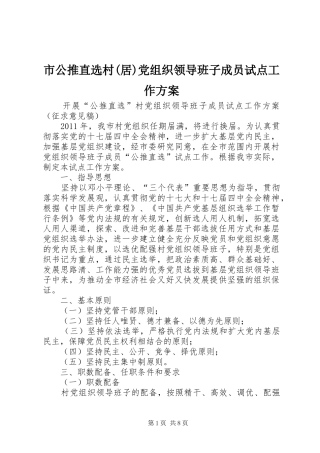 市公推直选村(居)党组织领导班子成员试点工作实施方案